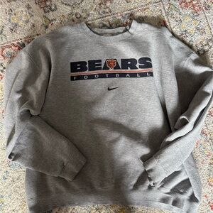 Nike Gray Bears Football Crewneck Sweatshirt with Navy and Orange Logo